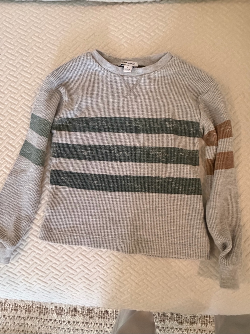 Splendid Cream Knit Long Sleeve Top with Green and Tan Stripes